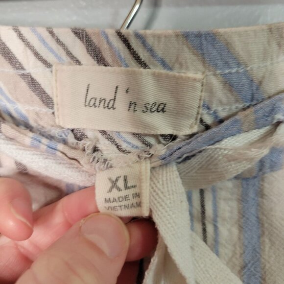 Land n' Sea Women's XL Linen Blend Pants Stripe Beachy Drawstring Pockets - Picture 6 of 6